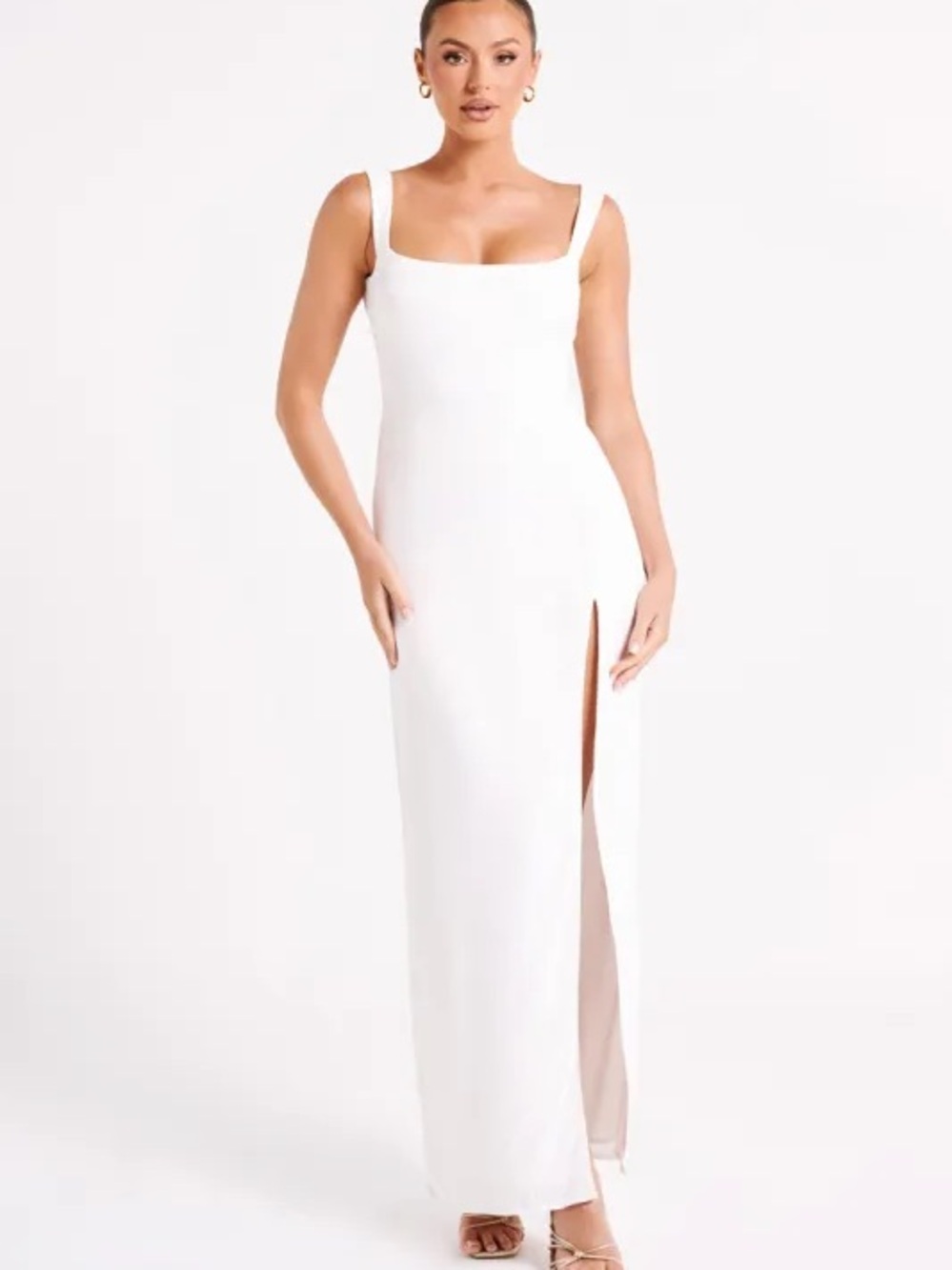 Verana White Satin Backless Maxi